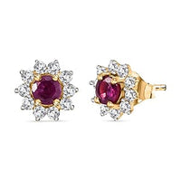 Niassa Ruby (FF) and White Zircon Cluster 1.12 ctw Earrings in Vermeil YG Over Sterling Silver