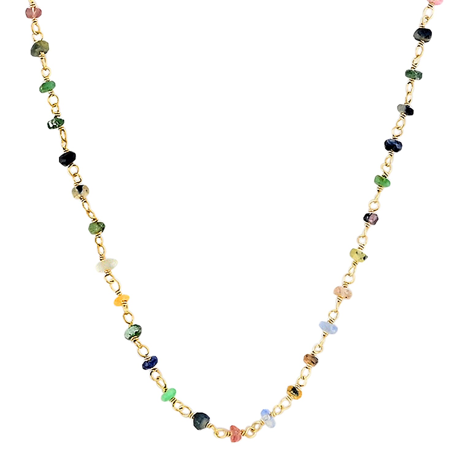 Multi Sapphire Necklace 17 Inches in 14K Yellow Gold Over Sterling Silver 9.30 ctw