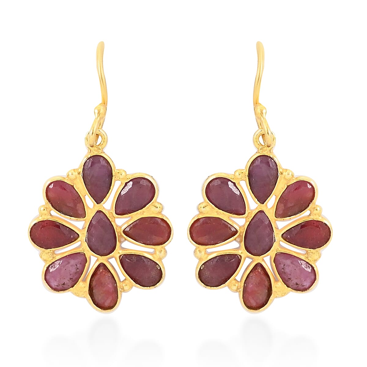 Ruby Dangle Flower Earrings in 14K YG Over Sterling Silver 1.70 ctw