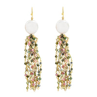 Mozambique Garnet, Freshwater Pearl Tassels Earrings in 14K YG Over Sterling Silver (7.50 g) 7.75 ctw