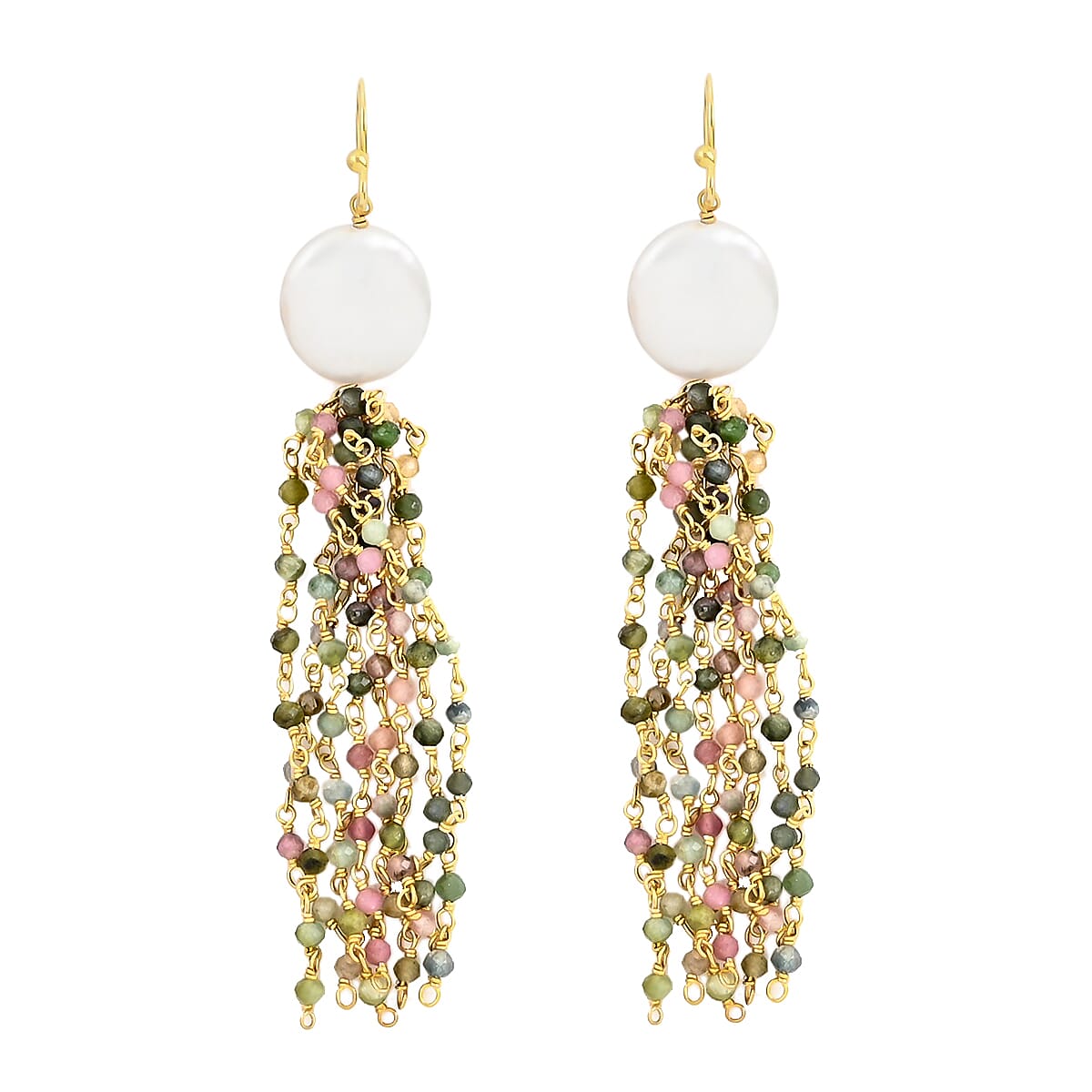 Mozambique Garnet, Freshwater Pearl Tassels Earrings in 14K YG Over Sterling Silver (7.50 g) 7.75 ctw (1)