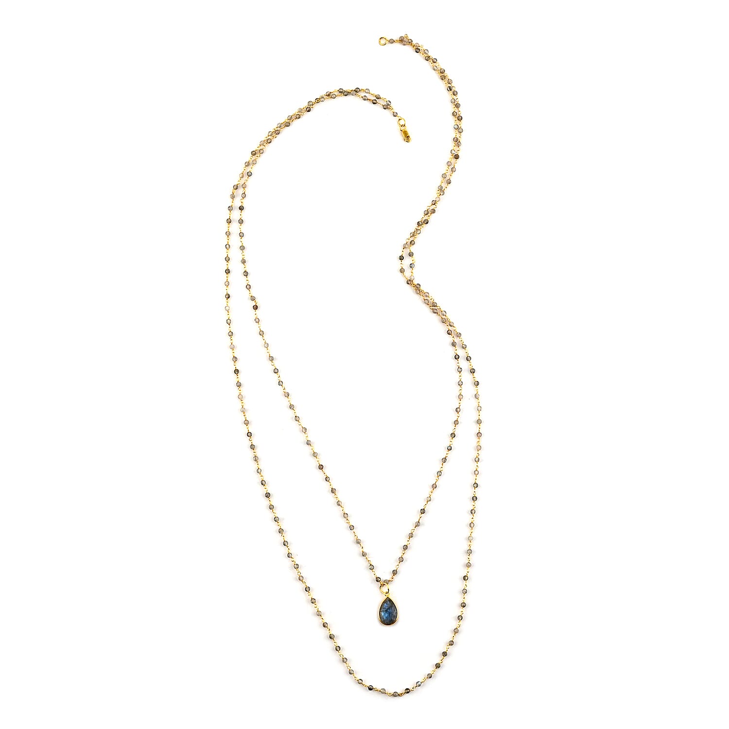 Malagasy Labradorite Double Layer Necklace 29 Inches in 14K Yellow Gold Over Sterling Silver 13.20 Grams 25.50 ctw