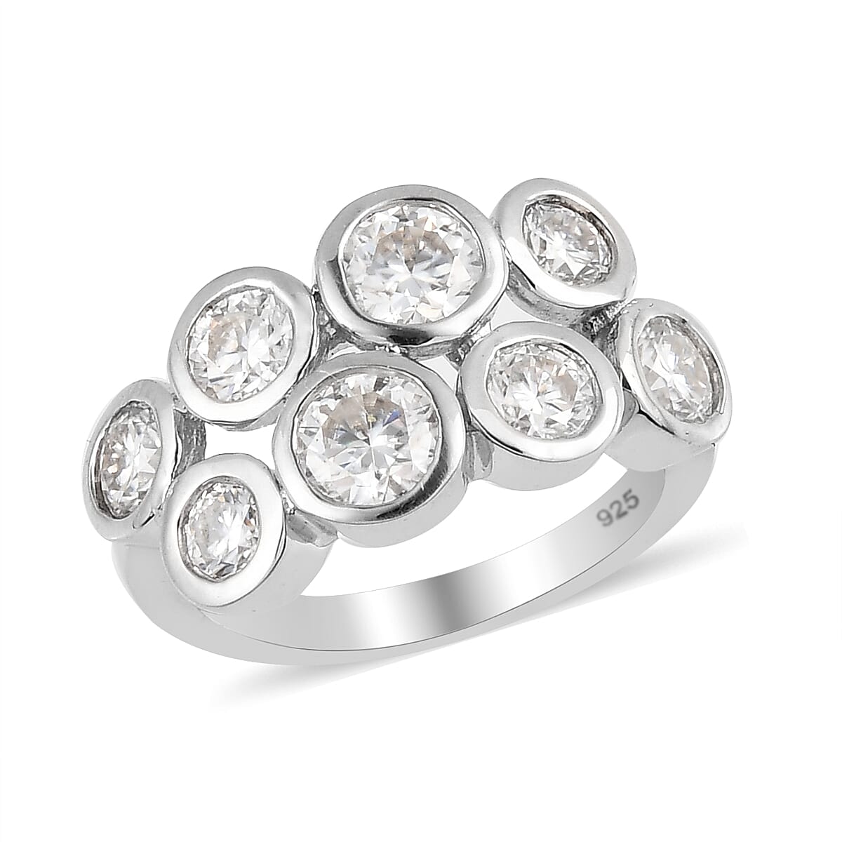 Moissanite Cluster Ring in Platinum Over Sterling Silver 2.10 ctw