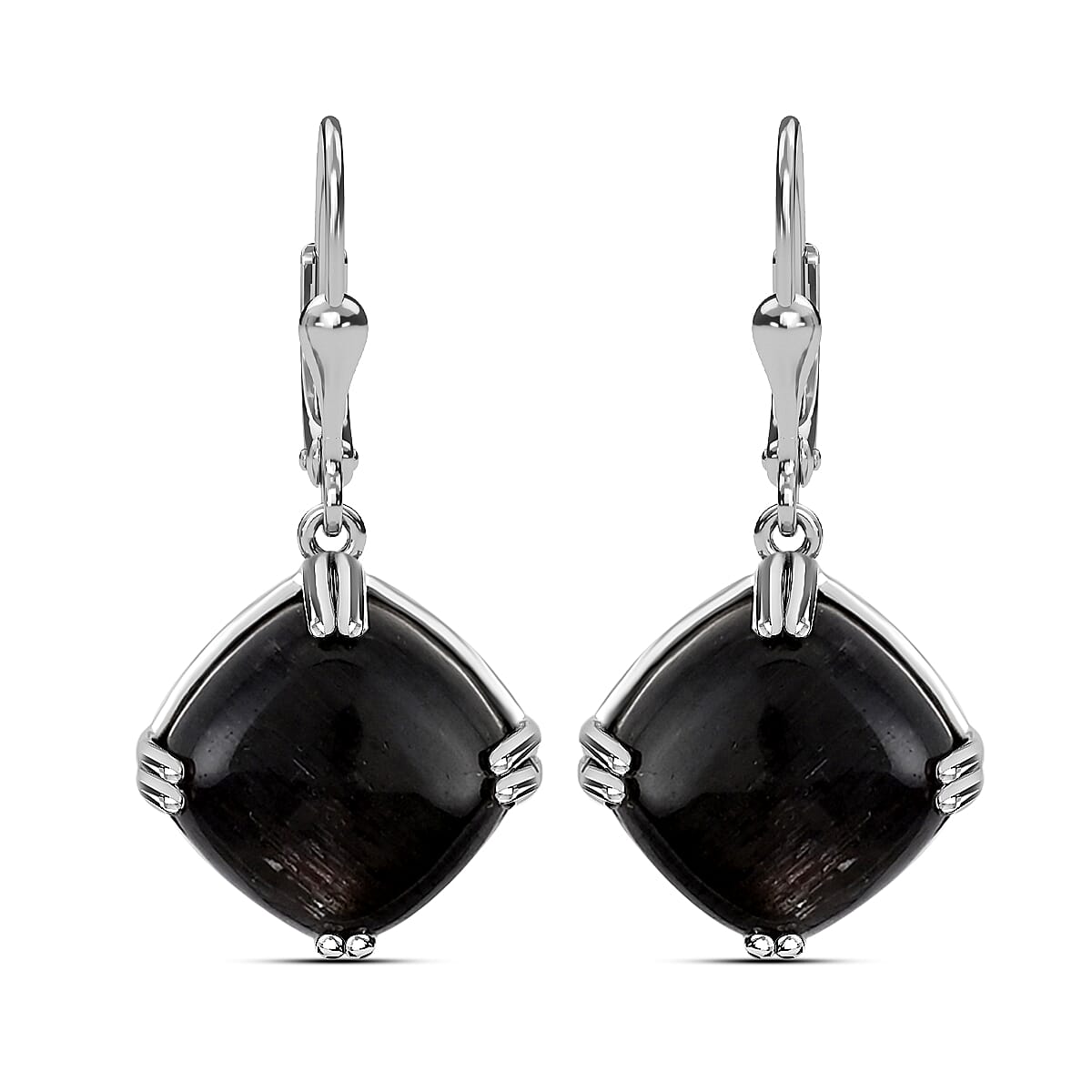 Golden Sheen Moonstone 16.00 ctw Dangling Earrings in Platinum Over Sterling Silver