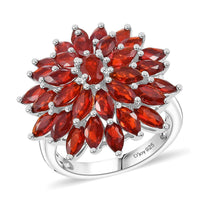 Mexican Cherry Fire Opal 3.00 ctw Fiery Blossom Ring in Rhodium Over Sterling Silver