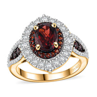 Mozambique Garnet and White Zircon 3.10 ctw Floral Radiance Ring in 18K Vermeil Yellow Gold Over Sterling Silver