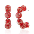 Red Color Murano Style Hoop Earrings in Silvertone - Sticky add to cart bar