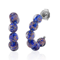Red Color Murano Style Hoop Earrings in Silvertone
