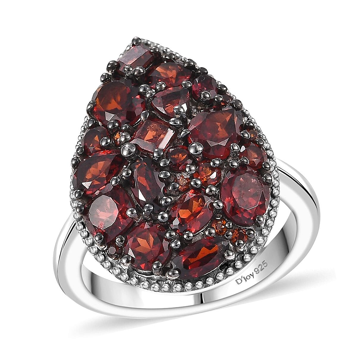 Mozambique Garnet and White Zircon 4.15 ctw Dahlia Flower Ring in Rhodium Over Sterling Silver