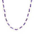 Freshwater White Pearl and African Amethyst 20.00 ctw Beaded Necklace 20 Inches in Stainless Steel - Sticky add to cart bar