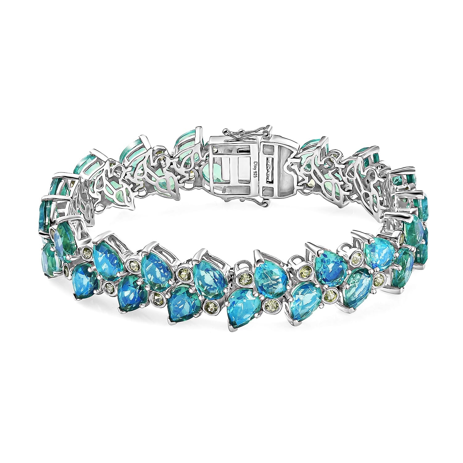 Peacock Quartz, Peridot 2 Row Bracelet in Rhodium Over Sterling Silver (6.50 In) 38.50 ctw