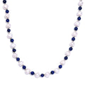 White Freshwater Pearl and Lapis Lazuli Beaded 21.00 ctw Necklace 18 Inches in Rhodium Over Stainless Steel - Sticky add to cart bar