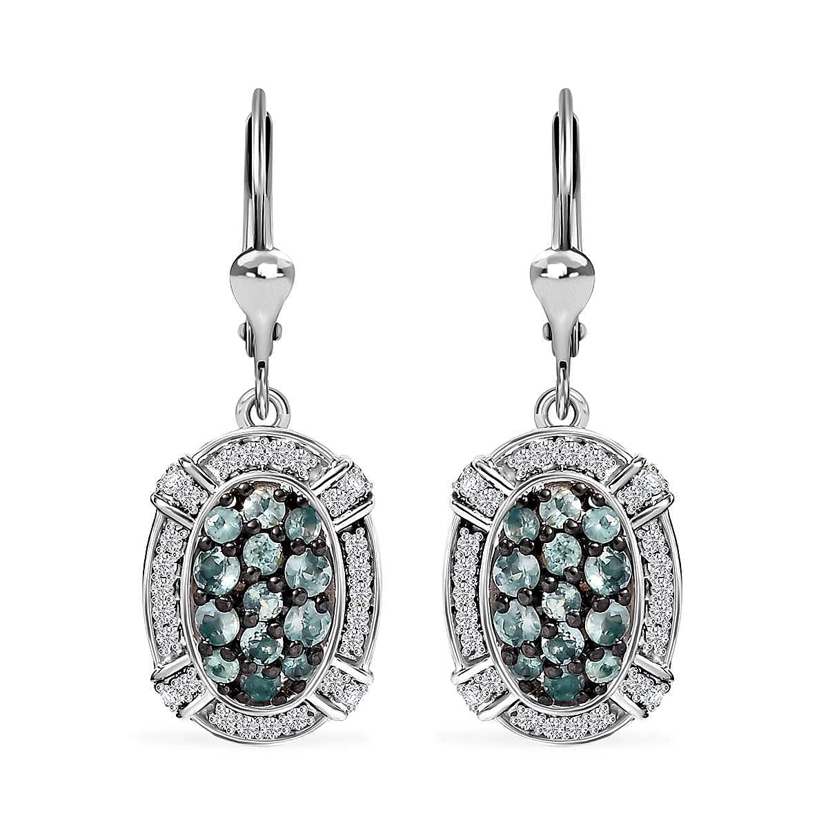 Narsipatnam Alexandrite, White Zircon Earrings in Rhodium Over Sterling Silver 1.60 ctw