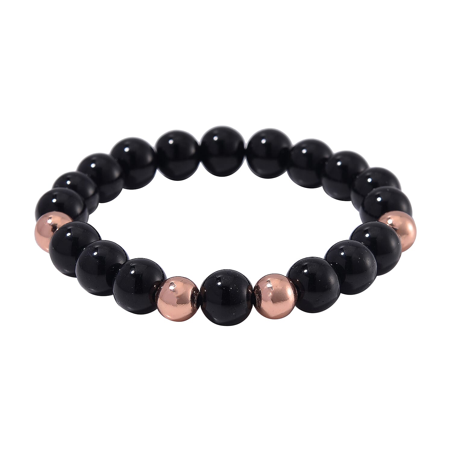 Black Obsidian Beaded Stretch Bracelet in 14K RG Over Copper 110.00 ctw