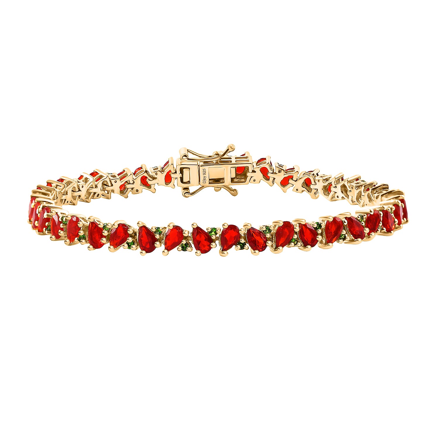 Mexican Cherry Fire Opal, Chrome Diopside Art Deco Bracelet in 18K Vermeil YG Over Sterling Silver (6.50 In) 6.50 ctw