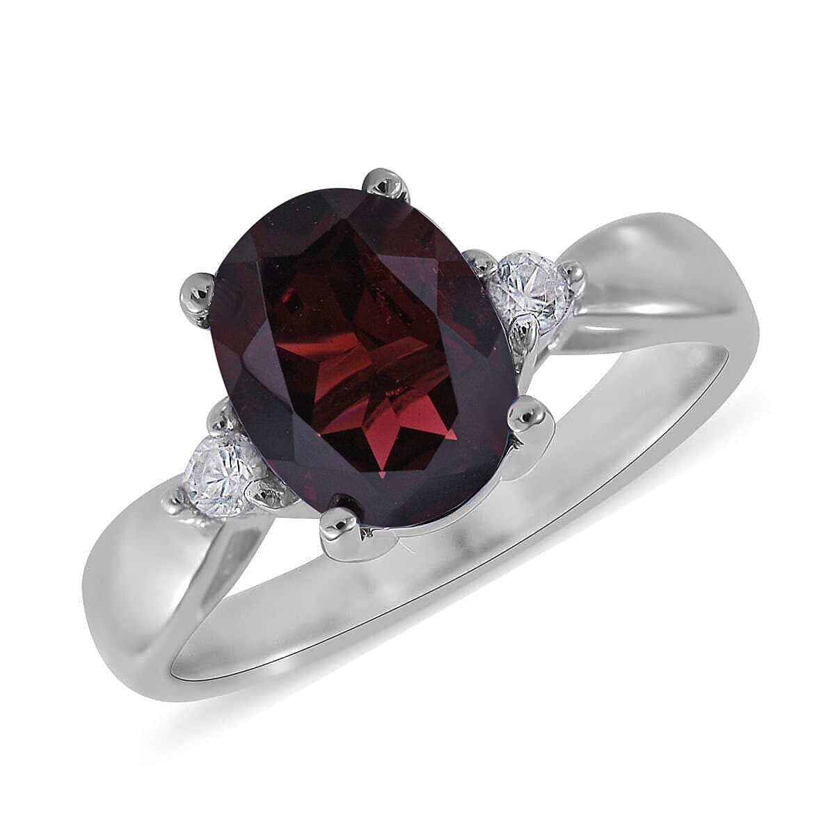 Mozambique Garnet and White Zircon 2.40 ctw Ring in Rhodium Over Sterling Silver