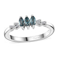 Pirineu Lagoon Tourmaline, Diamond 3 Stone Ring in Rhodium Over Sterling Silver (Size 10.0) 0.30 ctw - Sticky add to cart bar