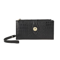 UNION CODE Black Croco Embossed Genuine Leather RFID Wallet with Button Closure