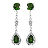 Chrome Diopside and White Zircon 2.15 ctw Dangling Earrings in Rhodium Over Sterling Silver