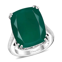 Green Onyx Solitaire Ring in Rhodium Over Sterling Silver (Size 10.0) 15.00 ctw