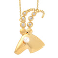 Freshwater Pearl and Natural White Zircon Capricorn Zodiac Necklace 18 Inches in Vermeil Yellow Gold Over Sterling Silver 0.20 ctw - Sticky add to cart bar