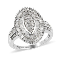DOORBUSTER Diamond Marquise Shape Cluster Ring in Platinum Over Sterling Silver (Size 10.0) 1.00 ctw