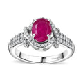 Premium Montepuez Ruby, Moissanite Ring in Rhodium Over Sterling Silver (Size 10.0) 2.25 ctw - Sticky add to cart bar