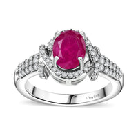Premium Montepuez Ruby, Moissanite Ring in Rhodium Over Sterling Silver (Size 10.0) 2.25 ctw