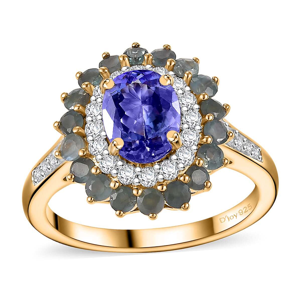 Tanzanite and Multi Gemstone 2.70 ctw Ring in 18K Vermeil Yellow Gold Over Sterling Silver (Size 7.0)