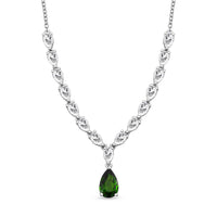 Chrome Diopside and White Topaz 5.00 ctw Drop Necklace 20 Inches in Rhodium Over Sterling Silver