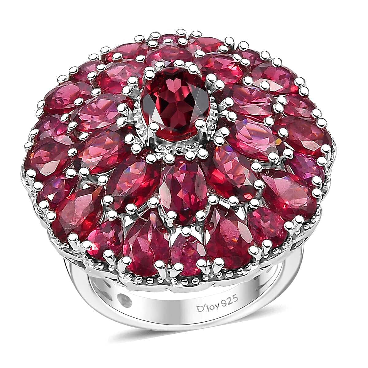 Tanzanian Wine Garnet 13.30 ctw Cluster Ring in Rhodium Over Sterling Silver