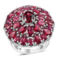 Tanzanian Wine Garnet 13.30 ctw Cluster Ring in Rhodium Over Sterling Silver