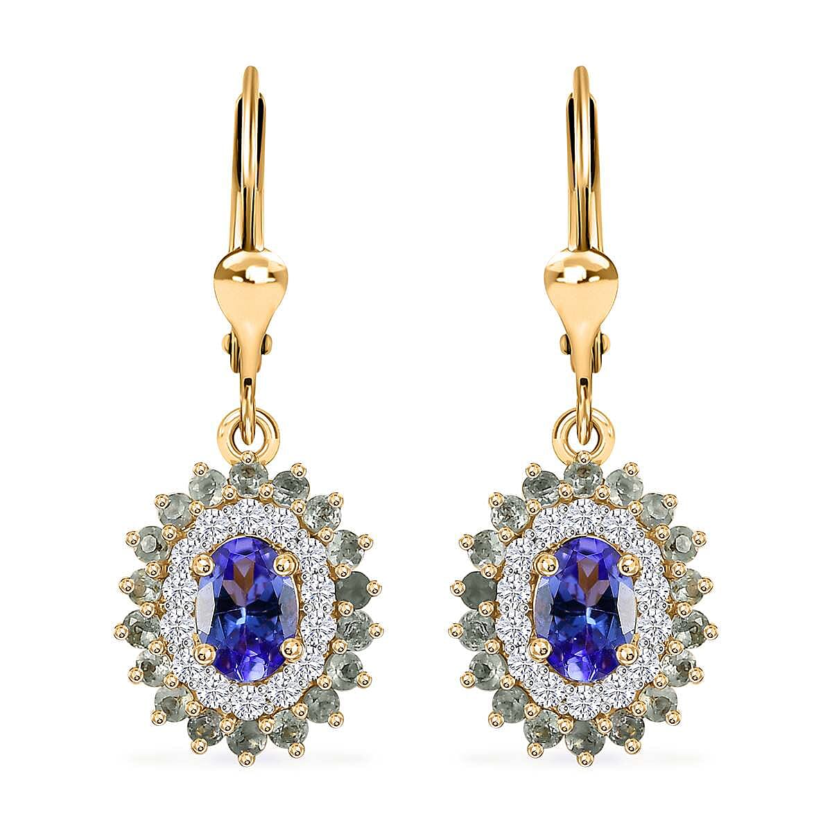 TLV Tanzanite, Multi Gemstone Lever Back Earrings in 18K Vermeil YG Over Sterling Silver 2.00 ctw