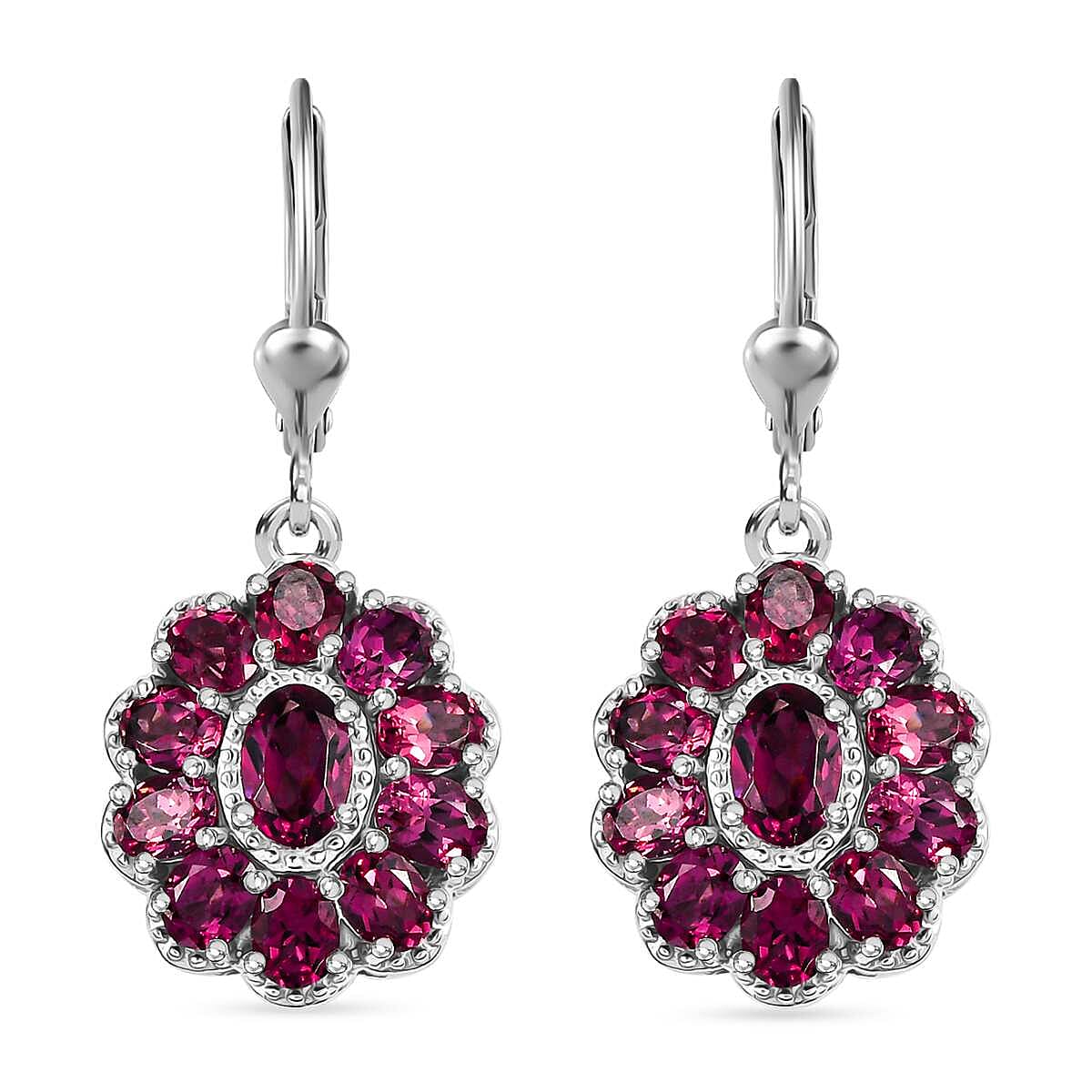 Tanzanian Wine Garnet 5.15 ctw Earrings in Rhodium Over Sterling Silver