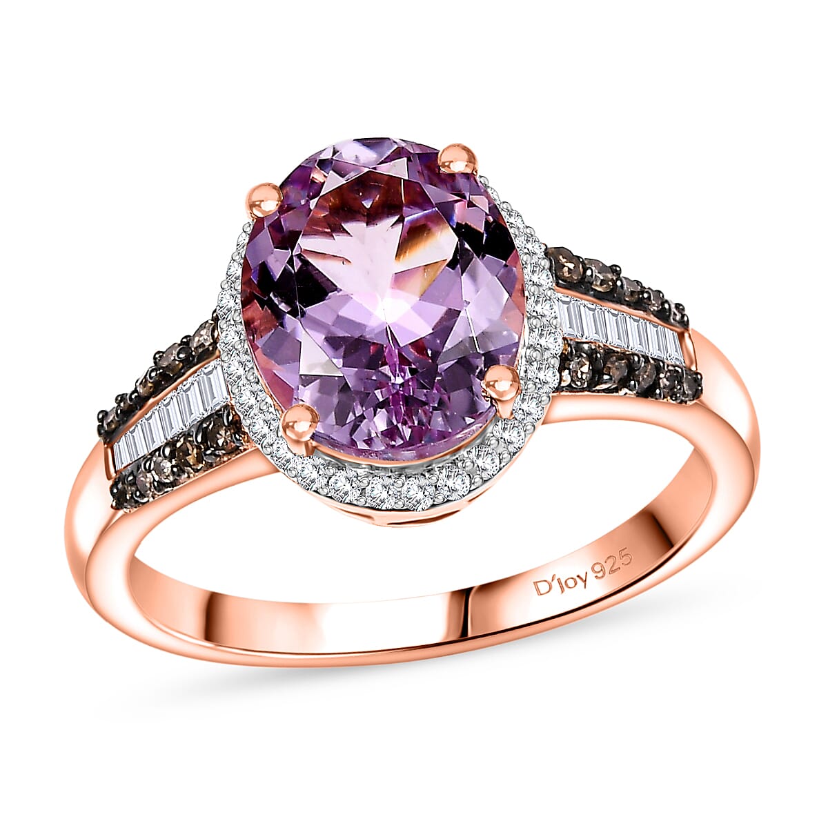 TLV Premium Martha Rocha Kunzite, Natural Champagne and White Diamond (0.35 cts) Ring in 18K Vermeil RG Over Sterling Silver (Size 7.0) 3.70 ctw