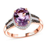 TLV Premium Martha Rocha Kunzite, Natural Champagne and White Diamond (0.35 cts) Ring in 18K Vermeil RG Over Sterling Silver (Size 7.0) 3.70 ctw