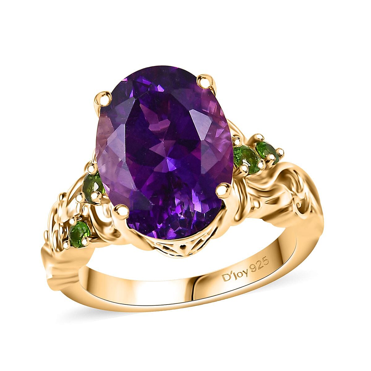 AAA Moroccan Amethyst and Chrome Diopside 6.50 ctw Floral Majesty Ring in 18K Vermeil Yellow Gold Over Sterling Silver