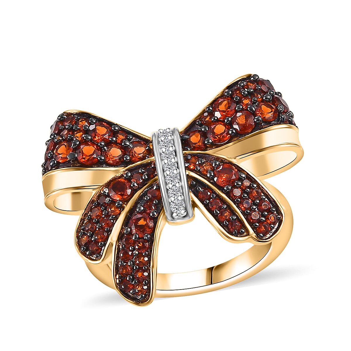 Karis Mozambique Garnet, White Zircon Bow Knot Ring in 18K YG Plated (Size 10.0) 1.15 ctw