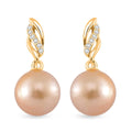 South Sea Golden Cultured Pearl and White Zircon 0.15 ctw Drop Earrings in 18K Vermeil Yellow Gold Over Sterling Silver - Sticky add to cart bar