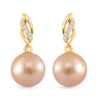 South Sea Golden Cultured Pearl and White Zircon 0.15 ctw Drop Earrings in 18K Vermeil Yellow Gold Over Sterling Silver
