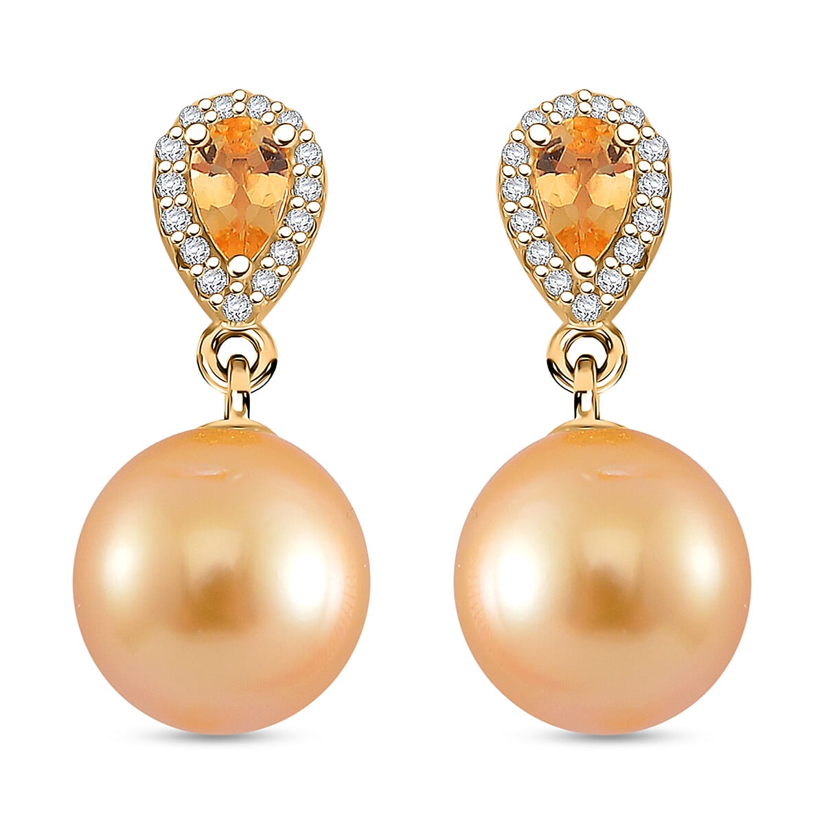 South Sea Golden Cultured Pearl and Multi Gemstone 0.60 ctw Drop Earrings in 18K Vermeil Yellow Gold Over Sterling Silver