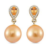 South Sea Golden Cultured Pearl and Multi Gemstone 0.60 ctw Drop Earrings in 18K Vermeil Yellow Gold Over Sterling Silver