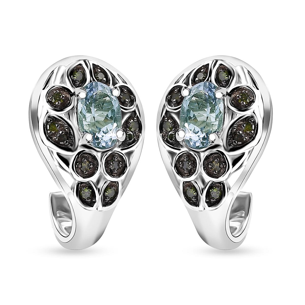 Peacock Tanzanite and Green Diamond 1.00 ctw Earrings in Rhodium Over Sterling Silver