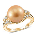 Golden South Sea Pearl 11-12mm, White Zircon Ring in 18K Vermeil YG Over Sterling Silver (Size 10.0) 0.50 ctw - Sticky add to cart bar