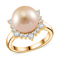 Golden South Sea Pearl 10-11mm, Moissanite Ring in 18K Vermeil YG Over Sterling Silver (Size 6.0) 0.55 ctw - Sticky add to cart bar