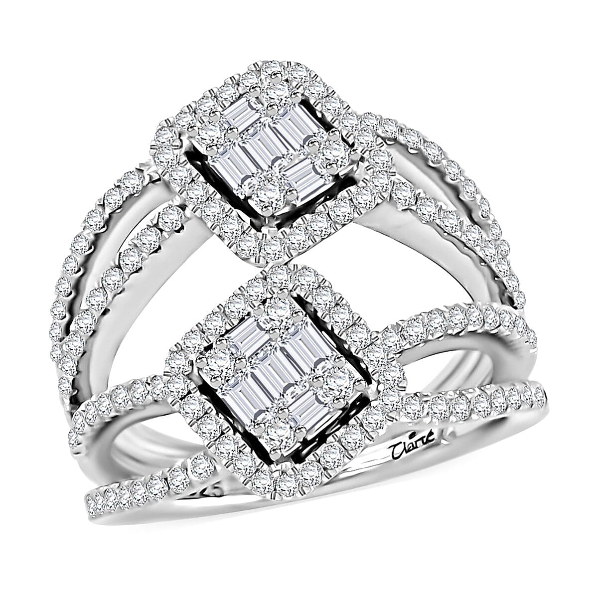 Doorbuster Deal Clarte Disco Collection Moissanite Ring in Platinum Over Sterling Silver (Size 10.0) 1.40 ctw