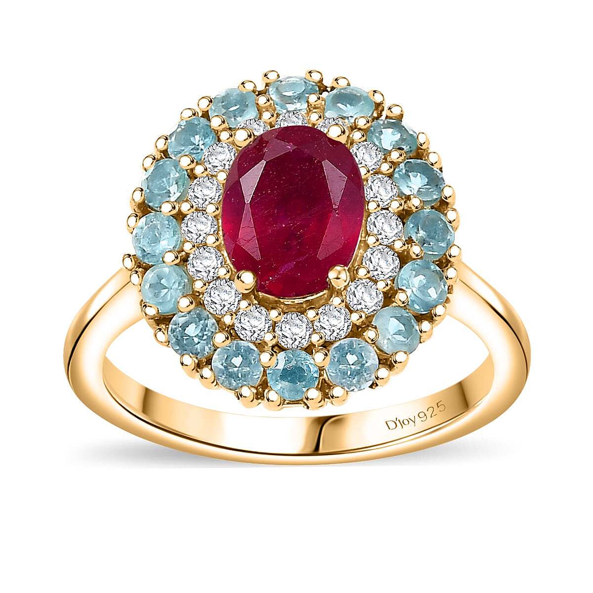 Niassa Ruby (FF), Multi Gemstone Blooming Ring in 18K Vermeil YG Over Sterling Silver (Size 10.0) 3.20 ctw