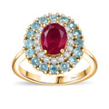 Niassa Ruby (FF), Multi Gemstone Blooming Ring in 18K Vermeil YG Over Sterling Silver (Size 10.0) 3.20 ctw - Sticky add to cart bar