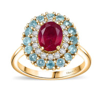Niassa Ruby (FF), Multi Gemstone Blooming Ring in 18K Vermeil YG Over Sterling Silver (Size 10.0) 3.20 ctw