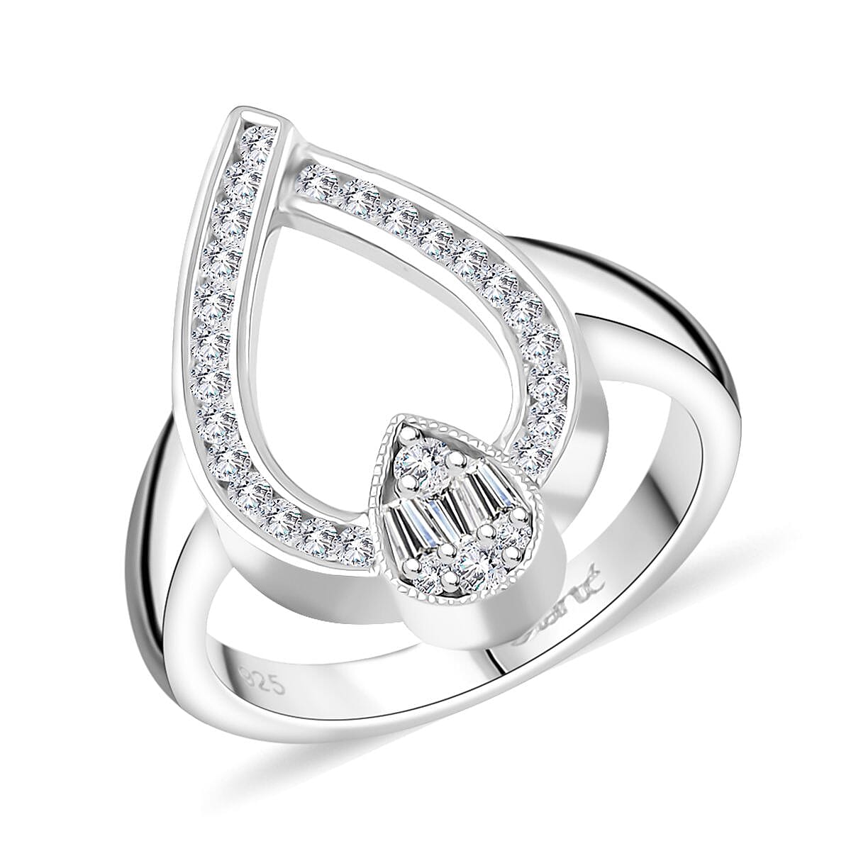 Clarte Vera Collection Moissanite Ring in Platinum Over Sterling Silver (Size 10.0) 0.45 ctw